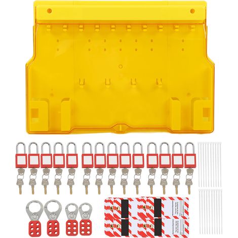 Lot de 8 cadenas de consignation avec clés, cadenas, étiquettes et hasp - Station de sécurité industrielle avec panneau de verrouillage couvert (1/5)