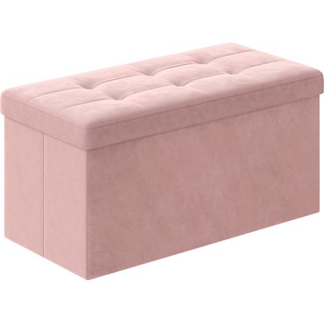 Panca contenitore pieghevole in velluto rosa pastello (1/5)