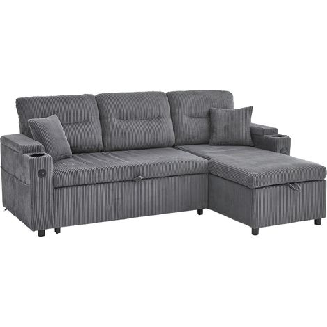 CHICFURN Divano letto 3 posti 212,5x136 cm in velluto a coste grigio carbone con contenitore (1/5)