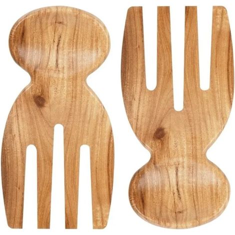 Pince à salade, 2 poignées en bois, pince à salade en bois, ustensiles de service à salade en bois, 17 cm x 7,5 cm (1/5)