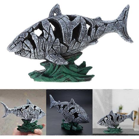 Statue de requin en résine craquelée, sculpture animale, figurine, objet de décoration artisanale pour la maison, la chambre, le bureau ou le bureau.