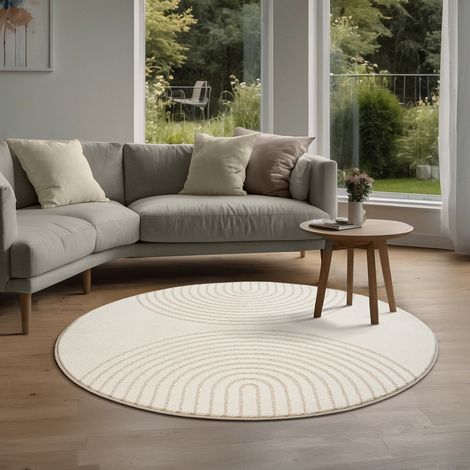 Elisa tapis salon moderne doux motif géométrique crème (1/4)