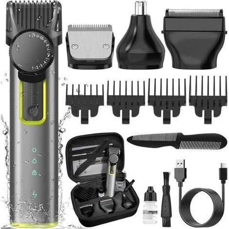 (Argento) Tagliacapelli da uomo 4 in 1, rifinitore professionale per barba, rasoio elettrico da uomo, rifinitore di precisione, 4 pettini (1/5)