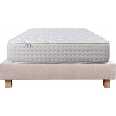 Ensemble Matelas Purlux, 26 cm, mousses haute densité, ferme, face été/hiver + sommier beige ep20cm, 90x190cm (1/5)