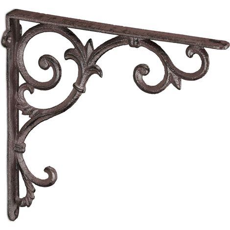 Set de 2 soportes de estantes de pared rústicos antiguos 24,5 x 4 x 24,5 cm de hierro fundido negro 130009207 (1/5)
