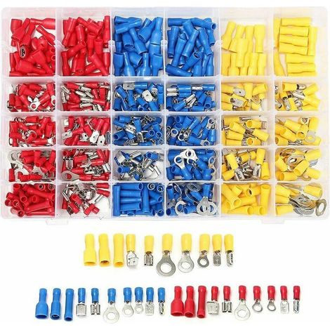 KZQ Electrical 480 Pieces Connectors, Car Electrical Terminals, Crimp Terminals, Round, Flat Female and Male, Eye and Ring Terminals, Cylindrical W (1/4)