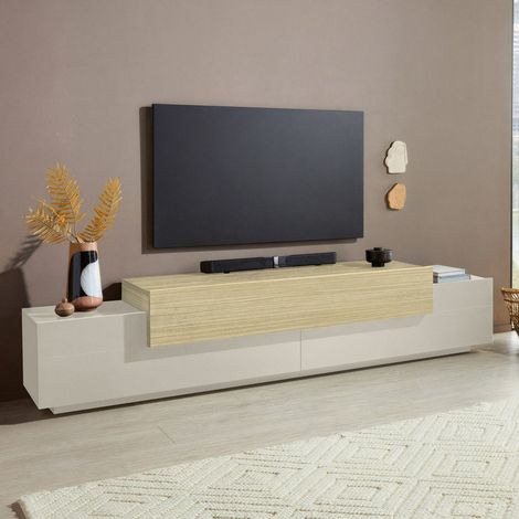 Mueble para TV Curino, 3 estantes, 4 compartimentos, hecho en Italia, abatible, 240x45x51.5h cm beige