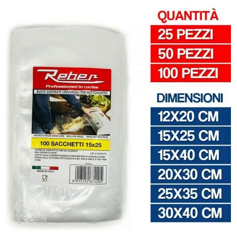REBER BUSTE SACCHETTI SOTTOVUOTO SOTTO VUOTO ALIMENTI MADE ITALY 24313V CM 12X20 25 PZ (24313)
