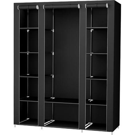 Armoire de rangement XXL penderie dressing en tissu non-tissé 175 x 150 x 45 cm noir (1/4)