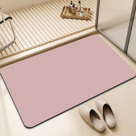 Rutschfester Diatomeenerde-Badematte – Saugstark, schnelltrocknend, ideal für Badezimmer- oder WC-Eingang – Einfaches einfarbiges Modell, rosa, 60 x 90 cm-lsw
