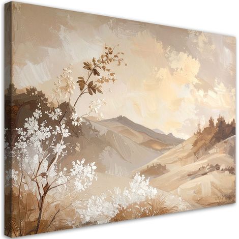 Quadro su tela, Delicato paesaggio rustico con colline e fiori, 90x60 (1/5)