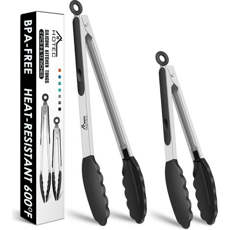 Pinces de Cuisine Verrouillables, Pince Cuisine Silicone, en Acier Inoxydable avec Embouts en Silicone, lot de 2-23 cm et 30,5 cm (1/5)