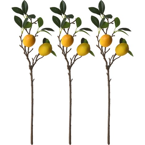 künstliche Zitronenzweige, 2 künstliche Zitronenköpfe mit Stiel, gelb, 53 cm (20,9 Zoll), für Küchendekoration, Partys, Landhausstil. (1/5)