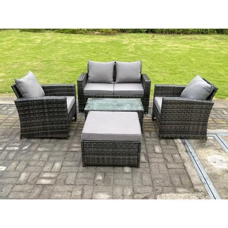 Fimous 5 Seater Dark Grey Mixed High Back Rattan Sofa Set Rectangular Coffee Table Garden Furniture Outdoor Patio (1/5)