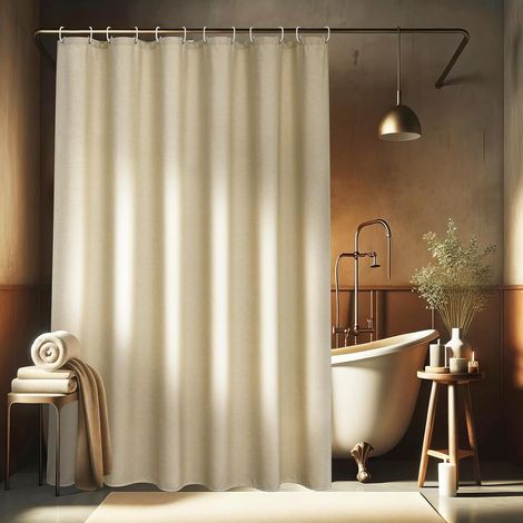 1 Rideau de douche,Texture lin,Polyester,Imperméable,Anti-moisissure,Salle de bain