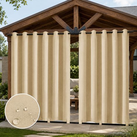 Rideau Extérieur avec Oeillet, Passants en Bas, Résistant aux Intempéries, Beige 132x274cm, Drapes Extérieur, Anti-Déformation (1/5)