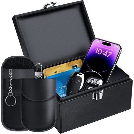 Boîte Anti RFID & Lot de 2 Signal Blocage Faraday Pochette Sac, boîte de Rangement Voitures sans clé sécurité antivol (1/4)