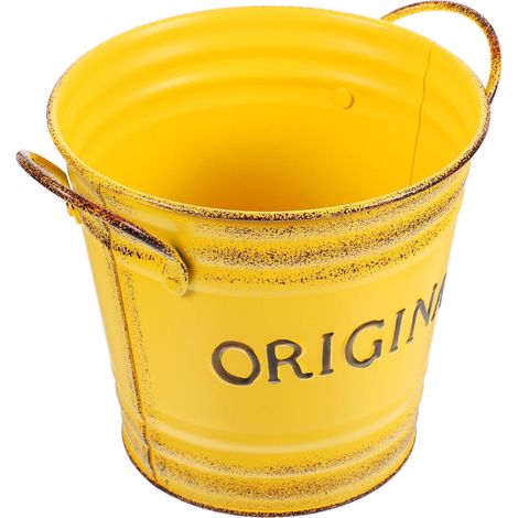 Seau à fleurs vintage en fer jaune (1/5)