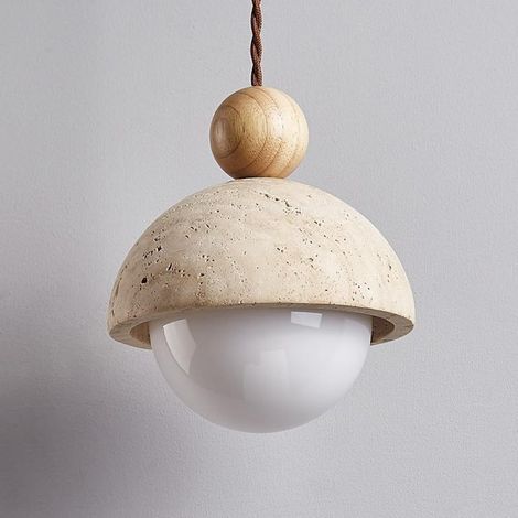 Suspension pour îlot de cuisine, applique sphérique en pierre naturelle E27, petite suspension rustique rétro, suspension style wabi-sabi pour salle à manger avec îlot de cuisine. (1/5)