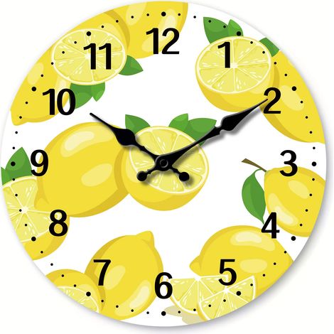 Horloge murale citron vif (40 cm), silencieuse, décoration artistique estivale aux agrumes, cadeau créatif (1/5)