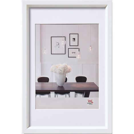 Cadre Photo Blanc 18 x 24 cm avec Passe-Partout, Cadre en Plastique Style Acier ES824W (1/5)