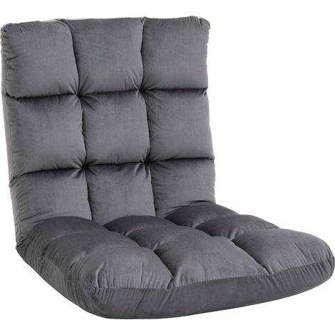 Poltrona da pavimento pieghevole 3-in-1 con schienale regolabile a 13 posizioni, cuscino grigio in schiuma e metallo, 55x71x53,5 cm (1/5)