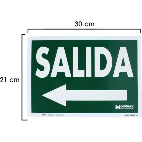 Cartel Fluorescente Salida A Izquierda 21x30 cm.