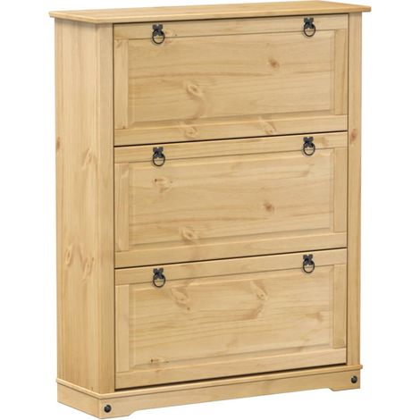 Armoire à chaussures range chaussures rangement meuble entrée couloir salon Corona 99 x 32 x 124,5 cm bois de pin massif brun (1/5)