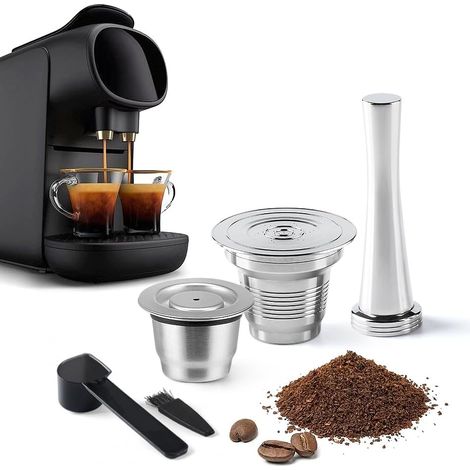 Capsules de café réutilisables en acier inoxydable compatibles avec la machine à expresso Barista, grandes et petites dosettes de café rechargeables en métal avec un presse-café