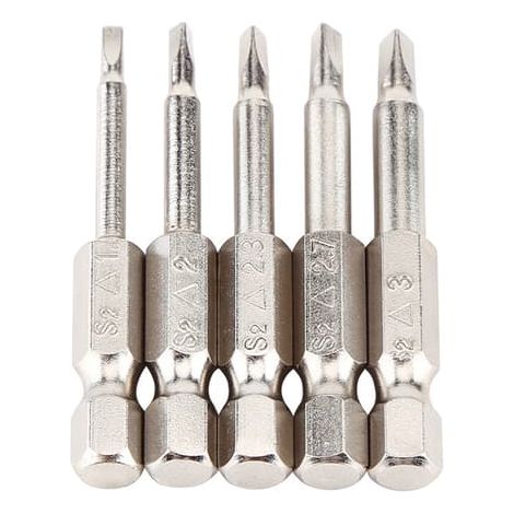 Lot de 5 embouts de tournevis triangulaires à tige hexagonale 1/4" de 50 mm, diamètres Δ1,8/Δ2,0/Δ2,3/Δ2,7/Δ3,0, magnétisme puissant (1/5)