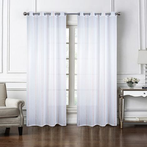 Paire de voilages à bandes verticales brillantes Jaune 140x240 cm (1/2)