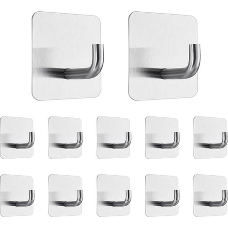 12 Pièces - Crochet Adhésif Mural - Acier Inoxydable - Support Serviettes Et Clés Sans Percer Pour Salle De Bain Cuisine Salon - Argent - 4,5x4,5cm (1/5)