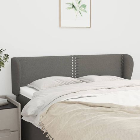 Tête lit de avec oreilles pour lit double, Cadre de lit, Tableau décoratif de chevet Gris foncé 147x23x78/88 cm Tissu CDE22878 (1/5)