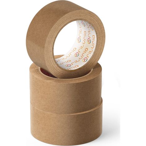 OFITURIA Cinta Adhesiva Ecológica de Papel Kraft color Marrón. Cinta de Carrocero para Embalaje, Enmarcar Cuadros o Sellar. Empaquetado Seguro y Resistente (72 mm x 45 mts - Kraft, 3 Rollos) (1/5)