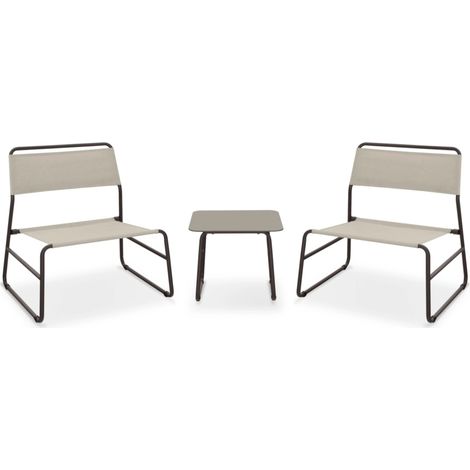 Garden Friend SALOTTO CANNES (tavolo e 2 poltrone) in acciaio color marrone e textilene color beige (1/2)