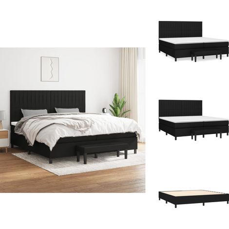 Sommier à lattes de lit avec matelas Noir 200x200 cm Tissu - Lit Double - Lit Plateforme - Matelas Ferme - Literie - Chambre À Coucher (1/5)