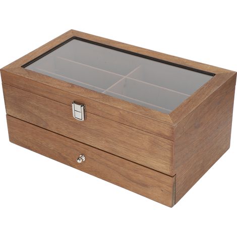 Boîte à lunettes en bois à double compartiment, 12 emplacements, présentoir décoratif (1/5)