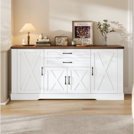 CHICFURN Aparador de cocina 160 x 39 x 81,5 cm blanco, MDF y aglomerado, 4 puertas y 2 cajones (1/5)