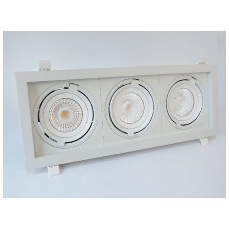 Encastré LED 3x23W rectangulaire 523x200mm blanc 3 spots orientables 4000K 3x2100lm 230V dimmable 38° IP20 IK07 CARD THREE SHOP (1/4)