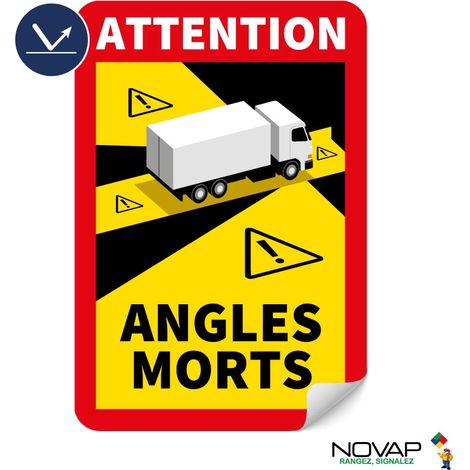 Panneau Angles morts pour camion - Rétroréfléchissant Classe 1 - Adhésif 250x170mm - 4631035 (1/3)