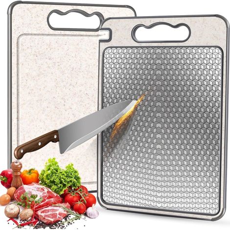 Tagliere in acciaio inox, bifacciale, senza BPA, ideale per carne, pane, verdura e frutta, ampia superficie di taglio (36 x 25 cm), resistente e igienico.