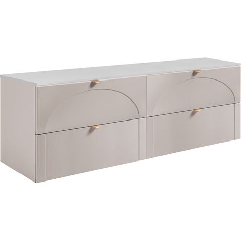 Meuble sous vasque suspendu AURA cachemire avec le plan blanc 160 cm K (1/5)