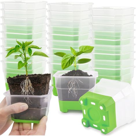 24 Pièces Pots de Pépinière Transparents avec Silicone Base, 10CM Carré Pot de Plantes en Plastique Pots de Démarrage de Semis Réutilisables avec Trous de Drainage pour Semis Transplantation (1/5)