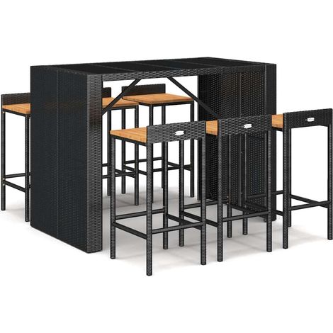 Maison Exclusive - Set Bar Giardino 7 pz Nero Polyrattan e Legno Massello Acacia (1/5)