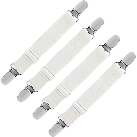 Elastic Fitted Sheet Holder, Adjustable Strap Fastener for Bed Sheet, Sofa, Ironing Board Cover (White, Pack of 4)