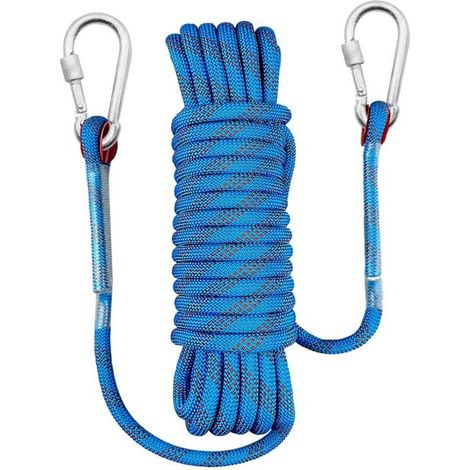 Corde d'escalade de 10 mètres, corde de sécurité en nylon, diamètre 10 mm, avec 2 mousquetons. Convient pour l'escalade, le rappel et les sports de sauvetage. (1/5)