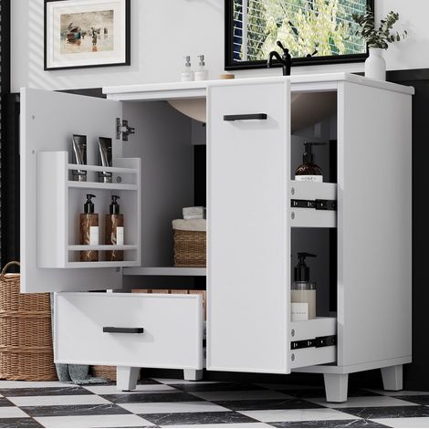 Waschtisch mit Waschbecken 76,5 x 47 x 82 cm, freistehend, weiß OKMYHOME (1/5)