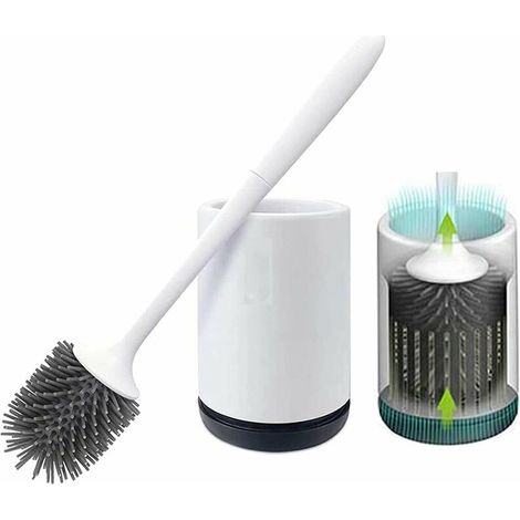 Brosse de Toilette Brosse WC en Silicone Antibactérienne balayette WC Ensemble Brosse de Toilettes à Manche Long avec Support Hygiénique (Flooring) (1/5)