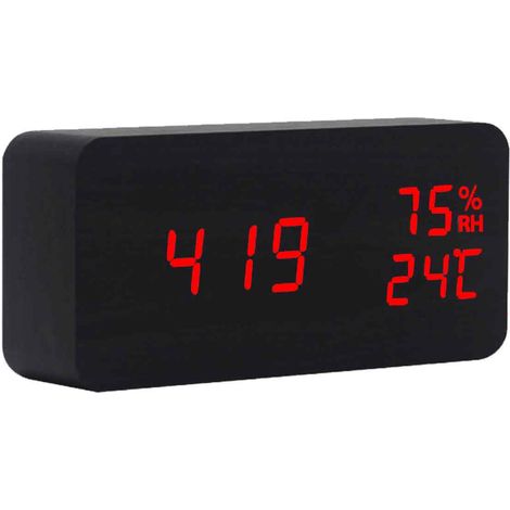 1 Réveil bois, commande vocale, affichage LED 24h, mesure humidité, chambre (1/5)