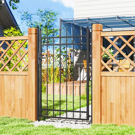 Portail jardin 2 poteaux poignée cadenas 3 clés acier galvanisé - Dimensions: 105x204 cm - Couleur: Noir